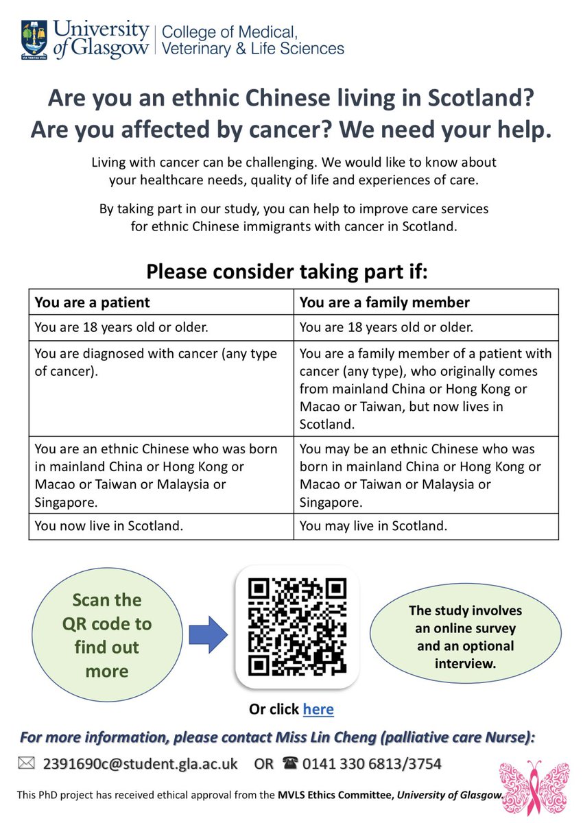 Crystal7778899's tweet photo. If you are ethnic Chinese affected by #cancer living in #Scotland. Please consider to join this #PhD project. @nursGK704 @deborah_kinnear English, Mandarin or Cantonese, no problem!! Come on, getting £20 Amazon voucher after the interview. 
Link 👇
https://t.co/e1YMc6V0Jh https://t.co/Fkpi7VgwST