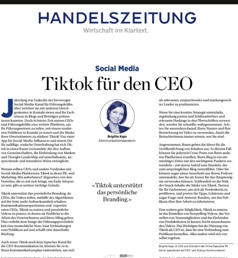 Und hier mein Gastkommentar in der aktuellen Ausgabe der @Handelszeitung #tiktok für den CEO #socialceo #ceo