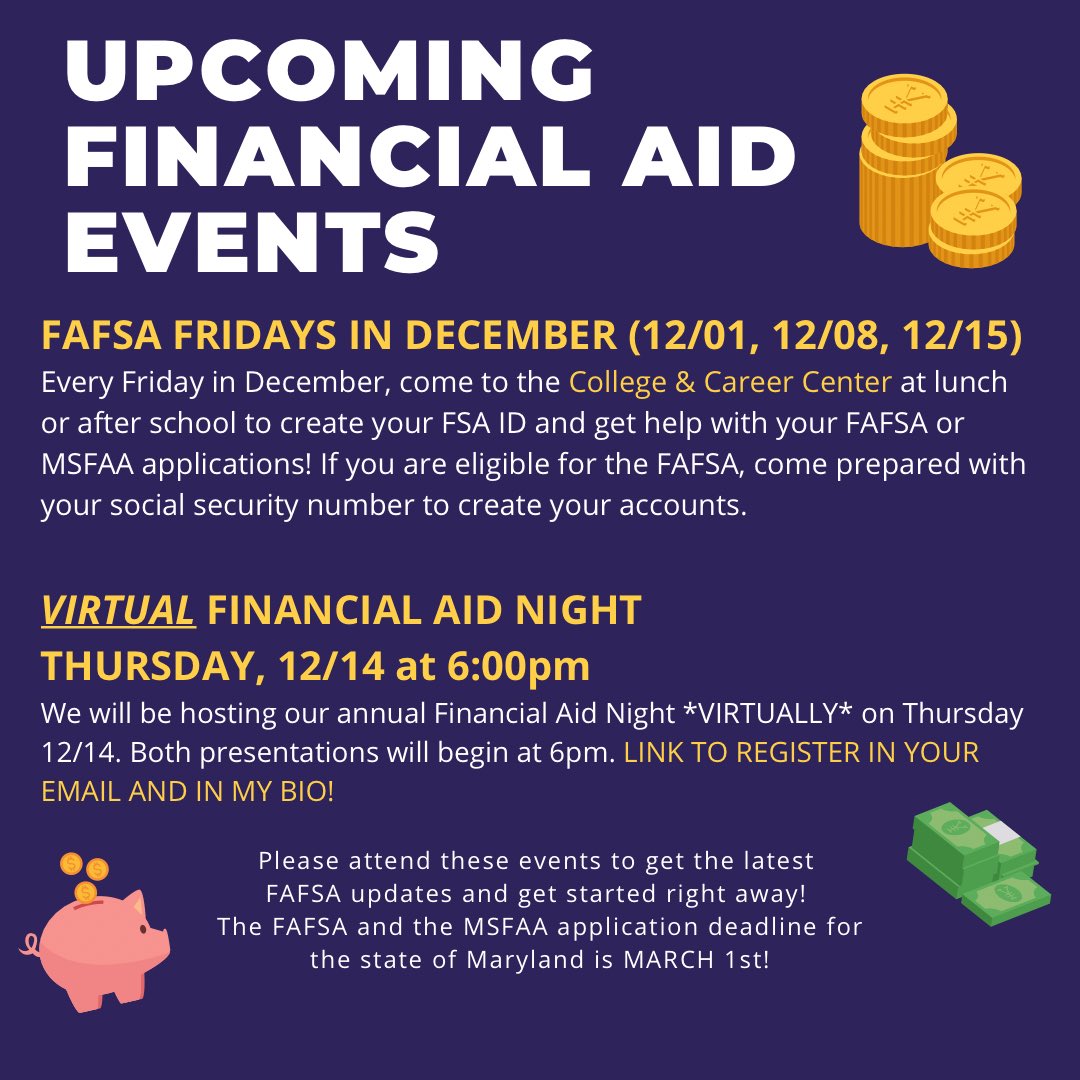 ghsccic's tweet photo. 💰💸Save the date! We will be hosting our annual Financial Aid Night on Thursday, 12/14! Click here to register -> https://t.co/03b9WqIHah https://t.co/nuuFopPH0e
