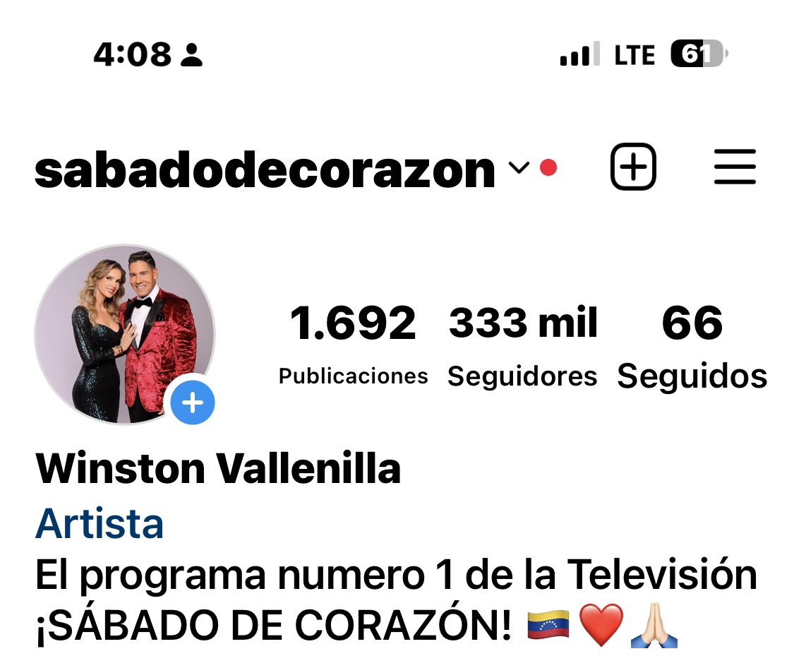 Debido a él ARBITRARIO BLOQUEO de mi cuenta de Instagram por mi apoyo y solidaridad con el Pueblo de Palestina, con 2,8 M de seguidores . Estaré por ahora usando la cuenta de Instagram de mi programa SabadoDeCorazon por esta red social.  Los invito a seguirme mientras tanto por