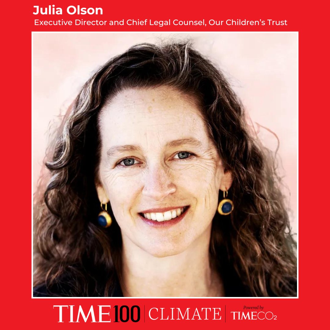youthvgov's tweet photo. We’re proud to announce that Julia Olson, Our Children’s Trust Executive Director &amp; Chief Legal Counsel, has been named one of the world’s most influential leaders driving climate action in this year’s @TIME 100Climate list! Feature: https://t.co/un9OYp6Dfl #YouthvGov https://t.co/U4rwLbeWZv