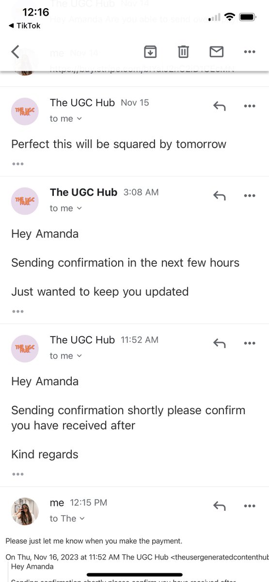 DO NOT work with The UGC Hub. I don’t know what game they are playing but it’s super unprofessional. I’ve been chasing them for a month to pay me and they keep making false promises. See screenshots below #ugc #ugccommunity #ugccreators