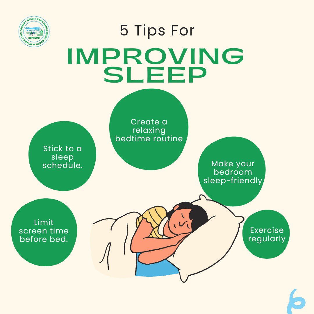 rivers_phcmb's tweet photo. Struggling to get enough sleep? Check out our top 5 tips for a better night’s rest! https://t.co/bIBYHjKko3