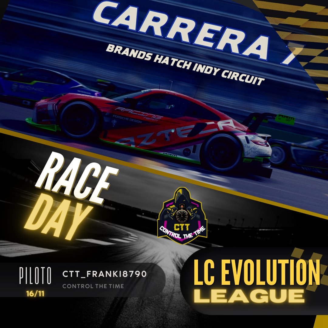 ControlTheTime_'s tweet photo. En unos minutos CTT vuelve a enfundarse el mono para la 7ª prueba de la LC Evolution by @lccommunitygts 🏁
👤 CTT_Franki8790
🏎 Peugeot RCZ Gr.4
🛣 Brands Hatch Indy Circuit
🕤 21:30
📺 https://t.co/g62KtBEXXn
#ControlTheTime #CTT #GranTurismo #GranTurismo7 #SimRacing https://t.co/R45StQrzpT