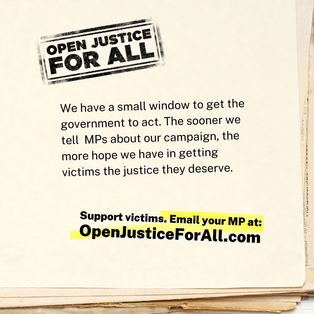 A vital campaign launched today #OpenJusticeForAll ⚖️

I will be writing to my MP in support of this campaign, not only in my capacity as a Professional but also in my capacity as a victim. 

Please share and support ⬇️

openjusticeforall.com