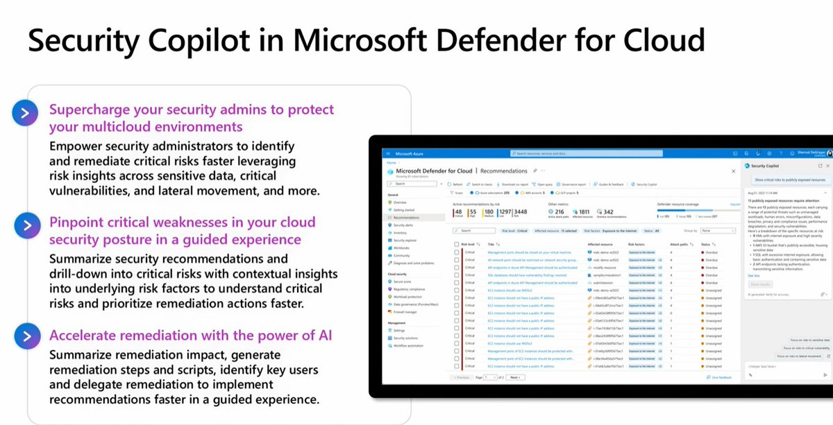 Security Copilot in #Microsoft Defender for Cloud ✅
#Azure #AI #SecurityCopilot #DefenderforCloud #Cybersecurity #Cloud #Security #SecOps #DevSecOps Announcement by @yuridiogenes 
#MSIgnite @Azure @MS_Ignite