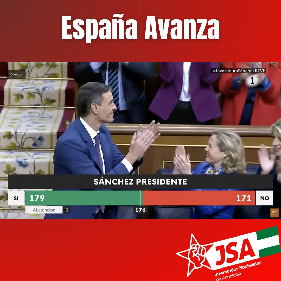 ➡️Nuestro país avanza hacia el futuro 4 años más
🇪🇦Hoy España avanza por la igualdad, la libertad, la justicia social, nuestros derechos
👏<a href="/sanchezcastejon/">Pedro Sánchez</a>
PRESIDENTE
