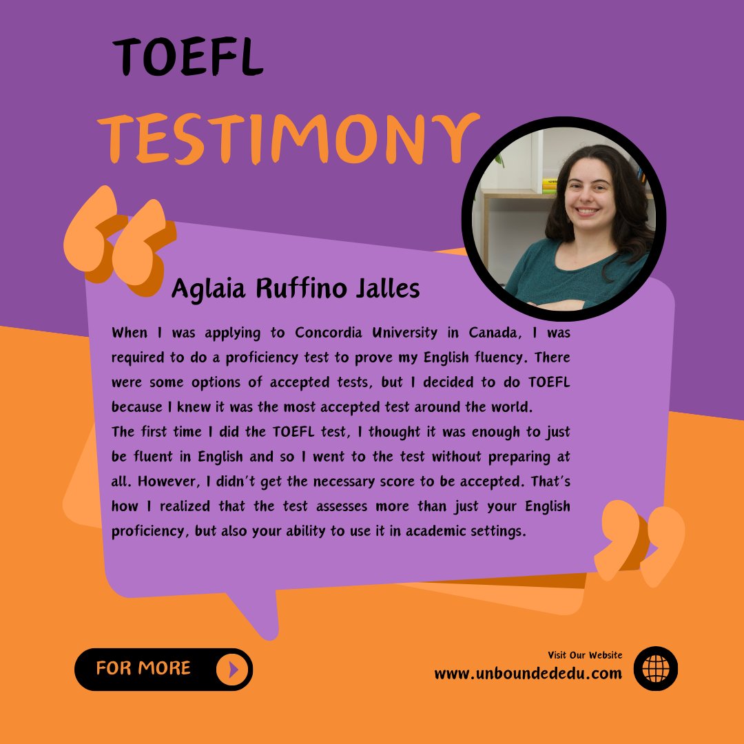 UnboundedEdu's tweet image. Featuring a testimony from our founder, Aglaia Ruffino Jalles about her experience with the TOEFL exam and why it is important. Stay tuned for out online TOEFL prep course available December 4th!

#TOEFL #UnboundedEducation #toeflexam #toefltest #english #englishlearning