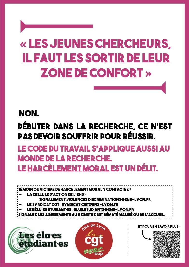 AnoukTaussac's tweet photo. 🔴 Stop au harcèlement moral dans l'ESR !

La @CgtEns et les élu-es étudiant-es de l'ENS de Lyon lancent une campagne d'information et de sensibilisation. Appuyée sur les cas que nous rencontrons, elle vise à lutter contre ces situations dans nos établissements ⬇️ https://t.co/DY4ZFDbphO