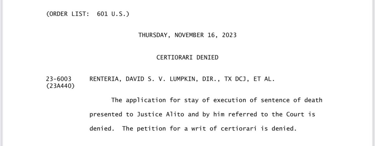 More from #SCOTUS, this time refusing to block Texas’s execution of David Renteria: