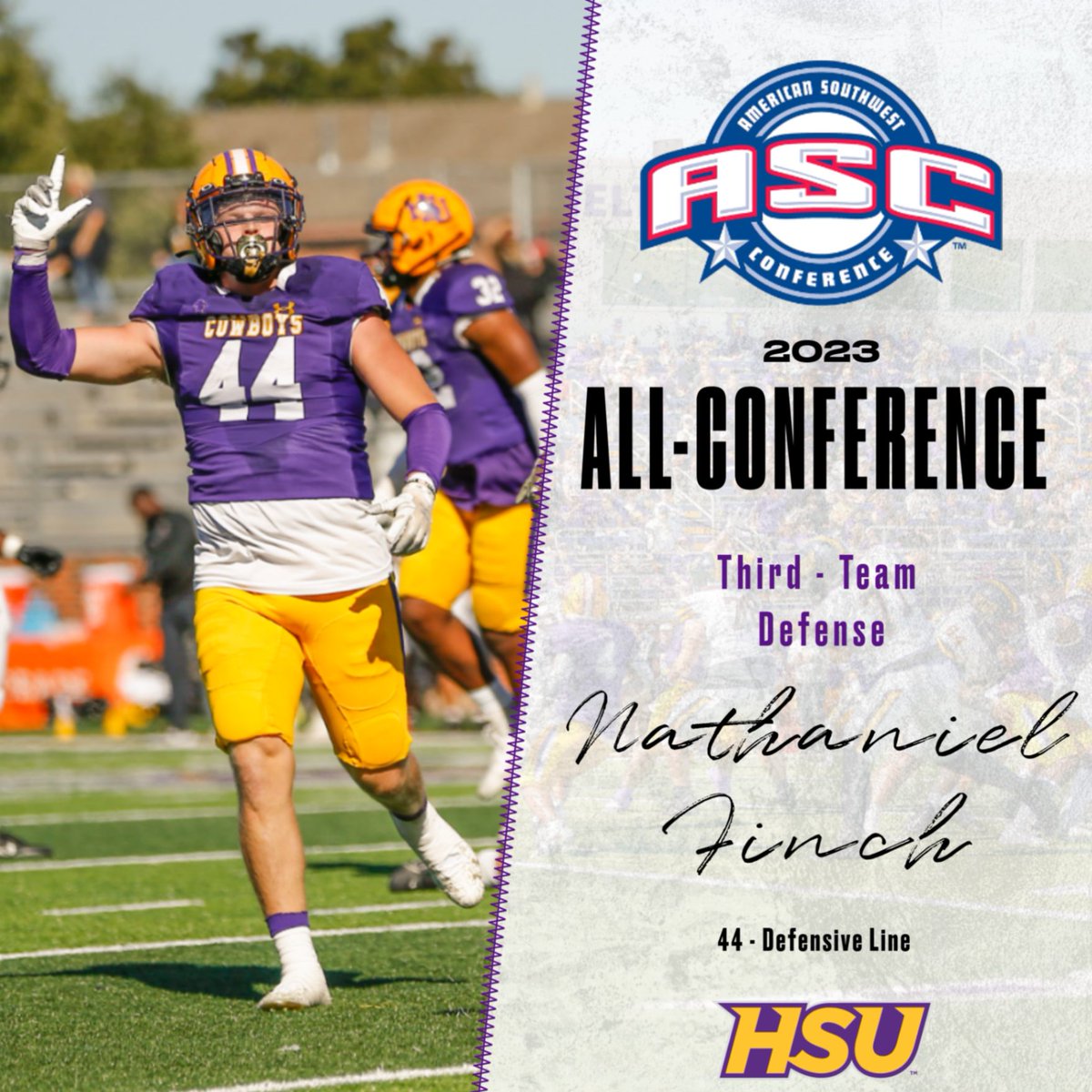 HSUAthletics's tweet photo. Congrats to Nathaniel Finch🤠. https://t.co/mvzyYqB1V2