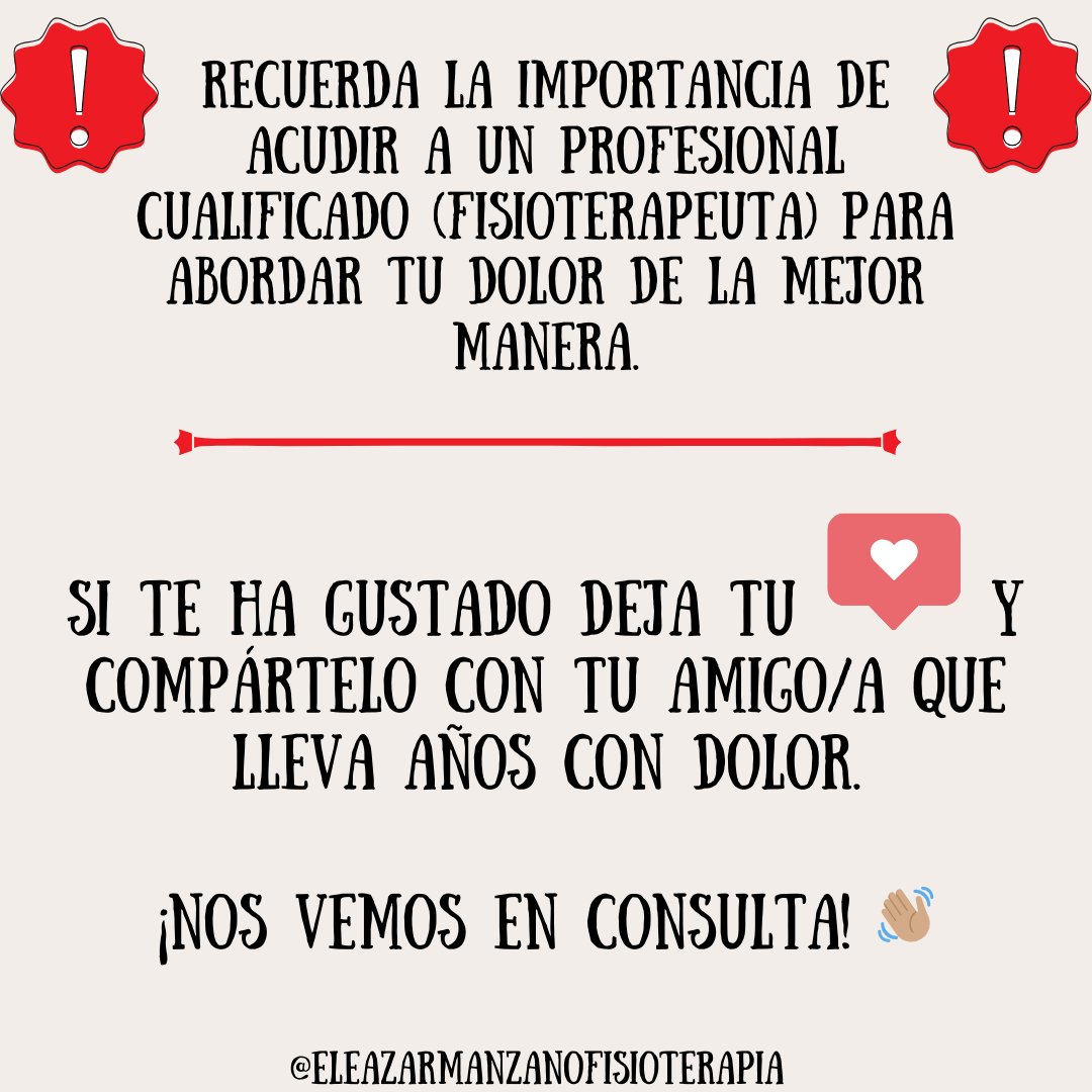 FisioEleazar's tweet photo. Los dolores de larga evolución, también conocidos como crónicos, suelen ser aquellos donde el sistema de alarma no está funcionando como debería (IMPORTANTE: dolor crónico ≠ para siempre).

Es importante acudir a un fisioterapeuta para identificar de qué manera abordar el caso. https://t.co/B8SqQUb3mI