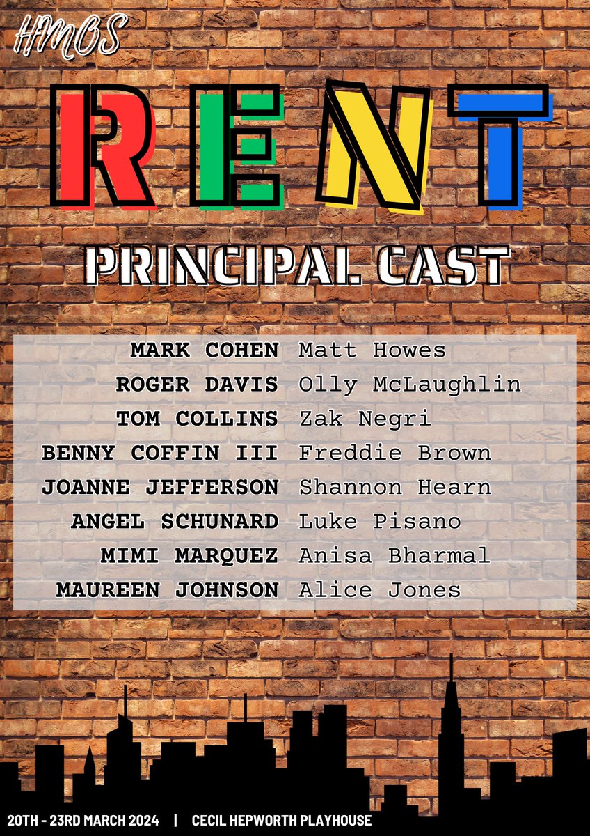 Drumroll, please…

PRINCIPAL CAST 

for our production of RENT ✨

20th - 23rd March 2024 🗓️

Being shown at <a href="/CHPlayhouse/">Cecil Hepworth Playhouse</a> 

Tickets will be on sale very soon, so stay tuned for updates and join us in celebrating this incredible cast. ⭐️

#HMOSRENT #RENTTheMusical #HMOS