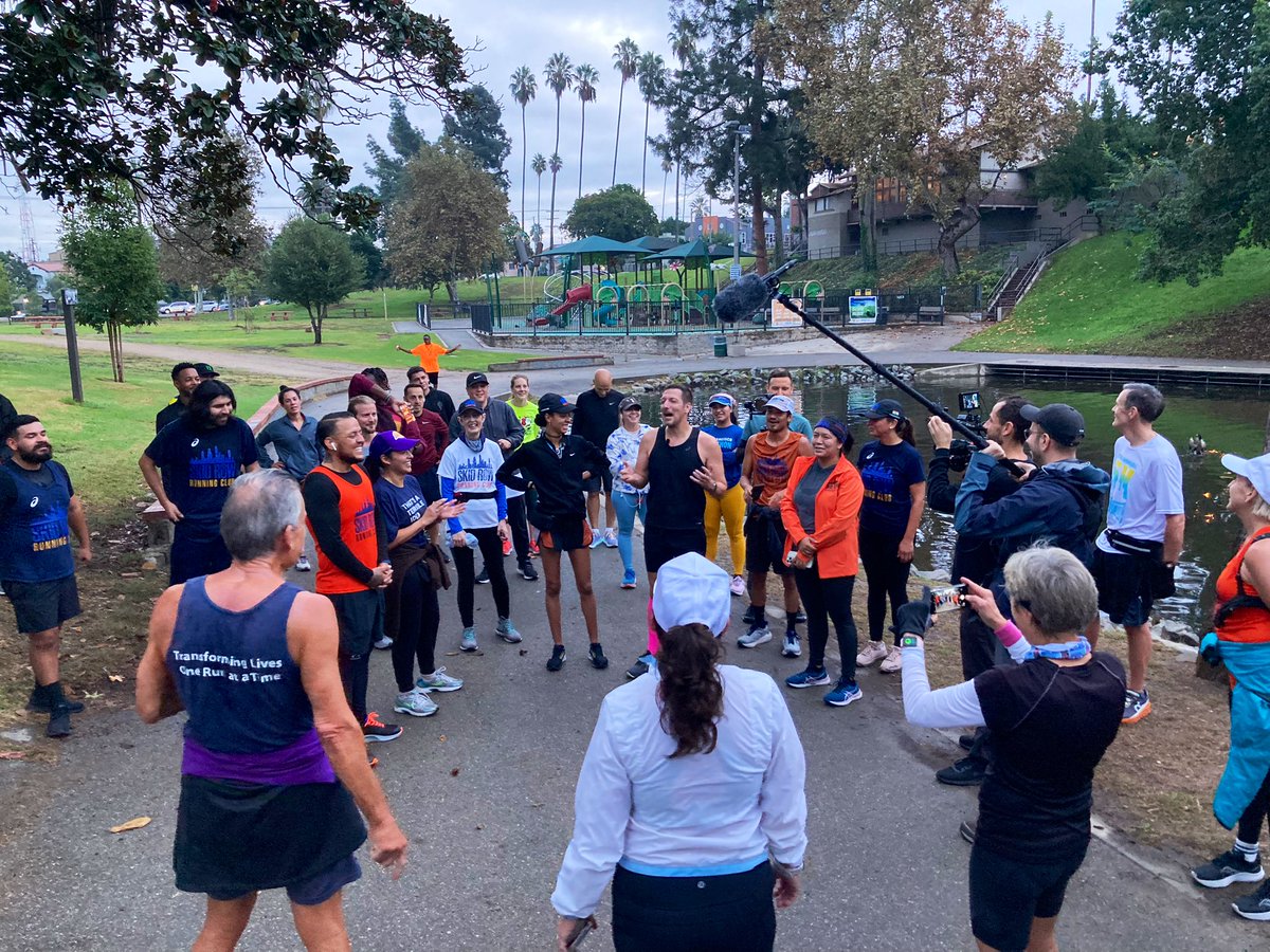 Skidrowrunclub's tweet photo. No rain! Great run this morning with a couple new runners and a film crew from Germany. Those of us running the @RunRevel Big Bear Marathon took it easy (save those legs!). You should run with us! DM for details. #skidrowrunningclub https://t.co/x9gd5HvMNQ