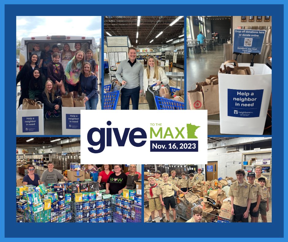 Today is the day! It's Give to the Max Day 2023! Every donation counts, no matter the size. Your support helps provide our neighbors in need with everyday essentials. Visit givemn.org/organization/N… to be a part of this special day of giving. #GTMD23