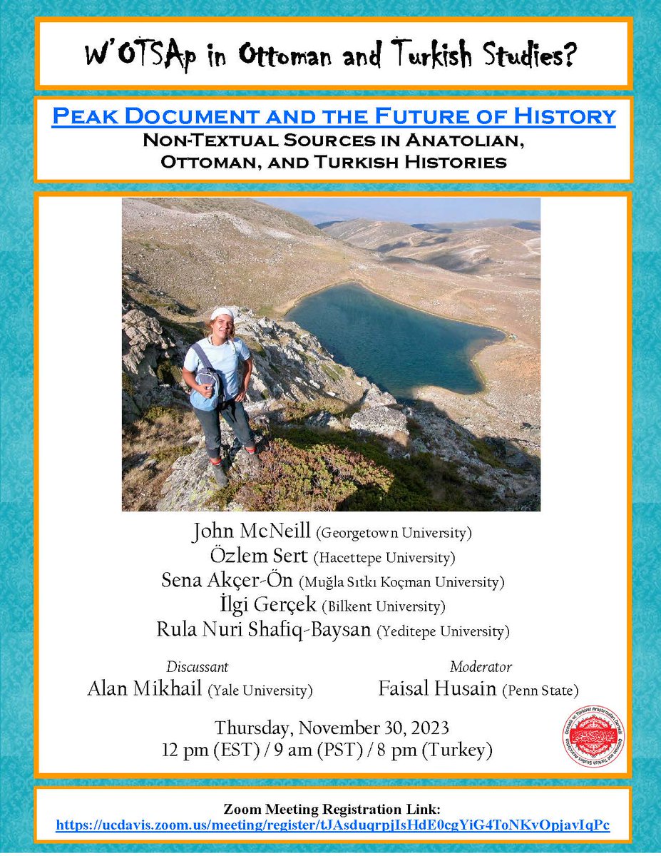 Join us on Thursday November 30 to discuss the future of History with John McNeill, Özlem Sert, Sena Akçer-Ön, İlgi Gerçek, and Rula Nuri Shafiq-Baysan. Alan Mikhail will be the discussant and Faisal Husain will moderate the session. Zoom reg./ration link: ucdavis.zoom.us/meeting/regist…