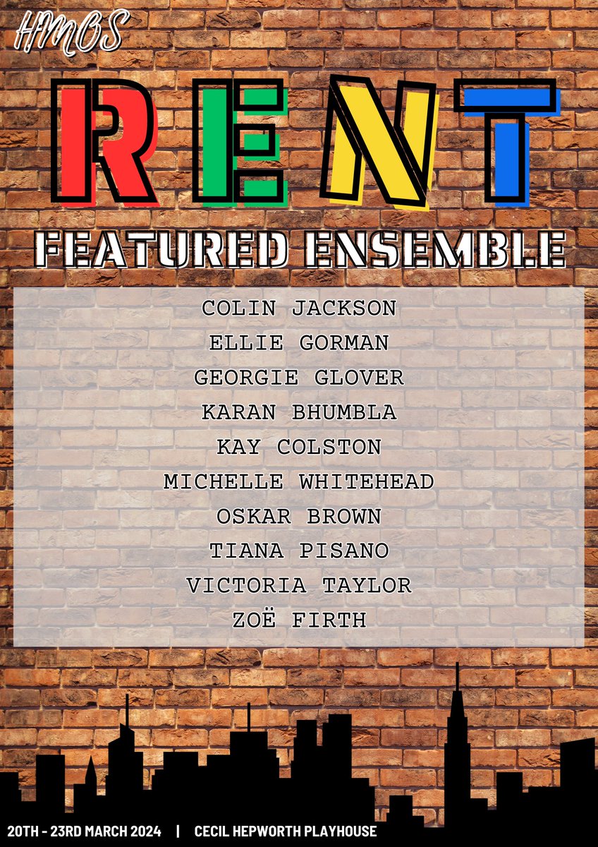 Drumroll, please…

FEATURED ENSEMBLE 

for our production of RENT ✨

20th - 23rd March 2024 🗓️

Being shown at <a href="/CHPlayhouse/">Cecil Hepworth Playhouse</a> 

Tickets will be on sale very soon, so stay tuned for updates and join us in celebrating this incredible cast. ⭐️

#HMOSRENT #RENTTheMusical #HMOS