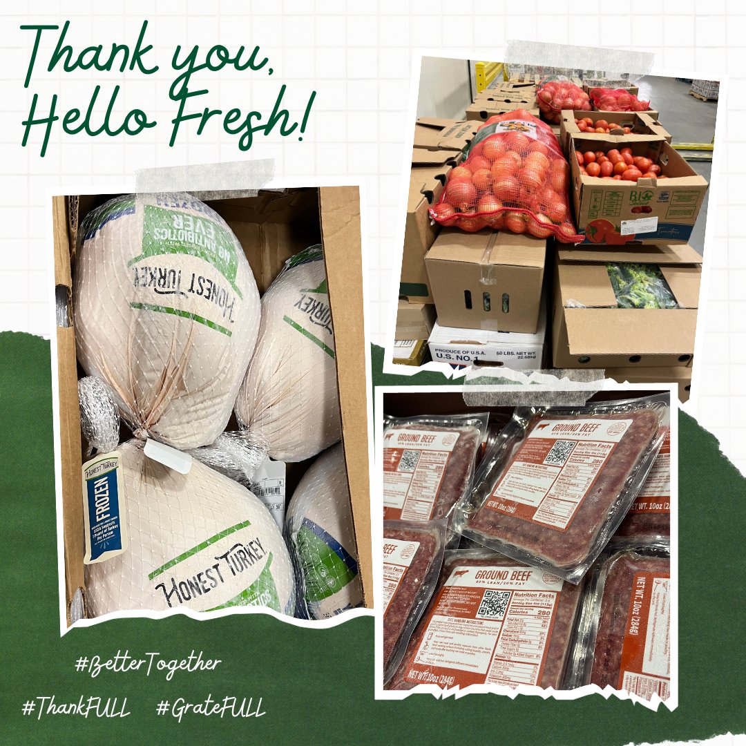 foodbankSJ's tweet photo. So #grateFULL for @HelloFresh's partnership as we work to #changehunger in South Jersey. This month, they added turkeys &amp; Thanksgiving meal items in addition to the everyday staples they've been providing. Thank you for your continued support! 

#thankFULLThursday #bettertogether https://t.co/7dyJhbtFhL