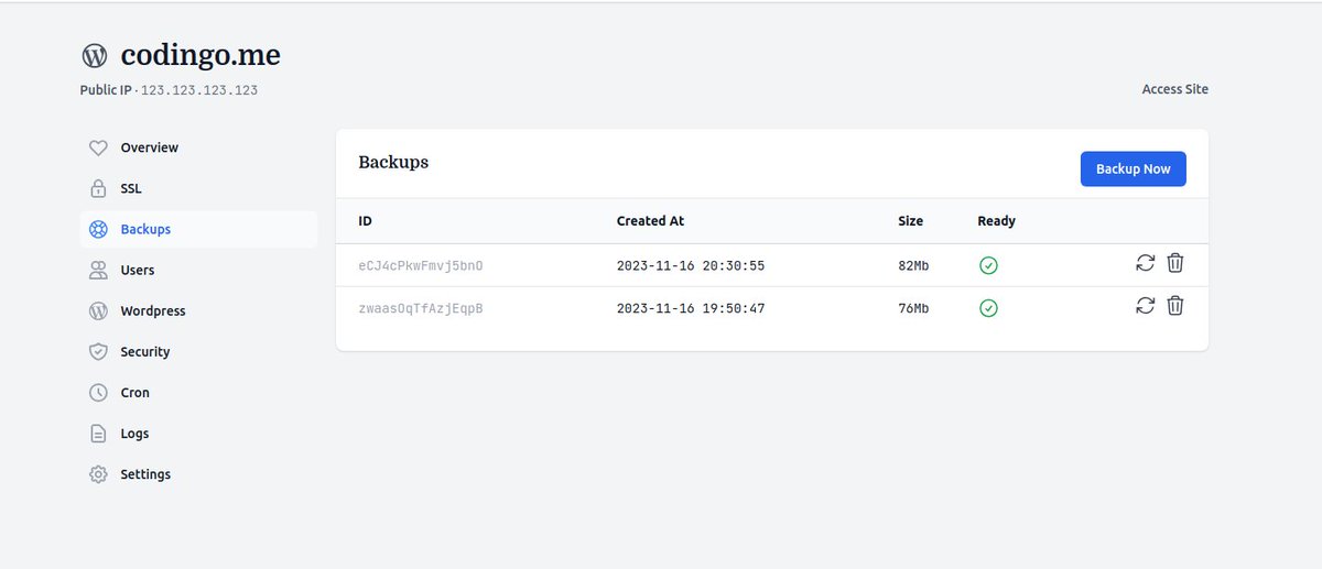 WPJackcom's tweet photo. Working on the Backup feature. It'll be available for every site. 1-click backup, auto backups, 1-click restore. https://t.co/tNfZB9mIdU