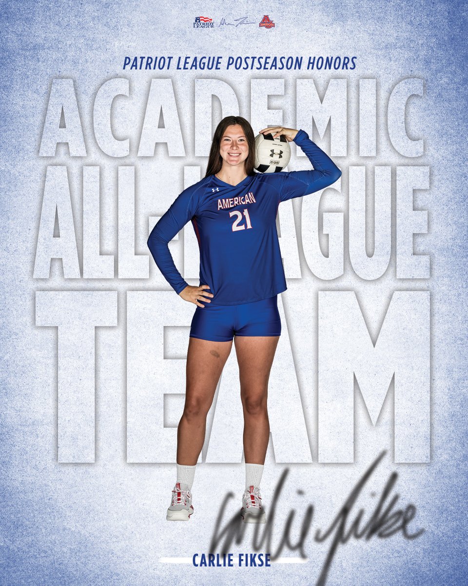 AU_Volleyball's tweet photo. Congratulations to two-time Academic All-Patriot League Team honoree, grad student Carlie Fikse!

She'll earn two degrees from American and excels both on the court and in the classroom. 📚 https://t.co/iEh5AqozDF