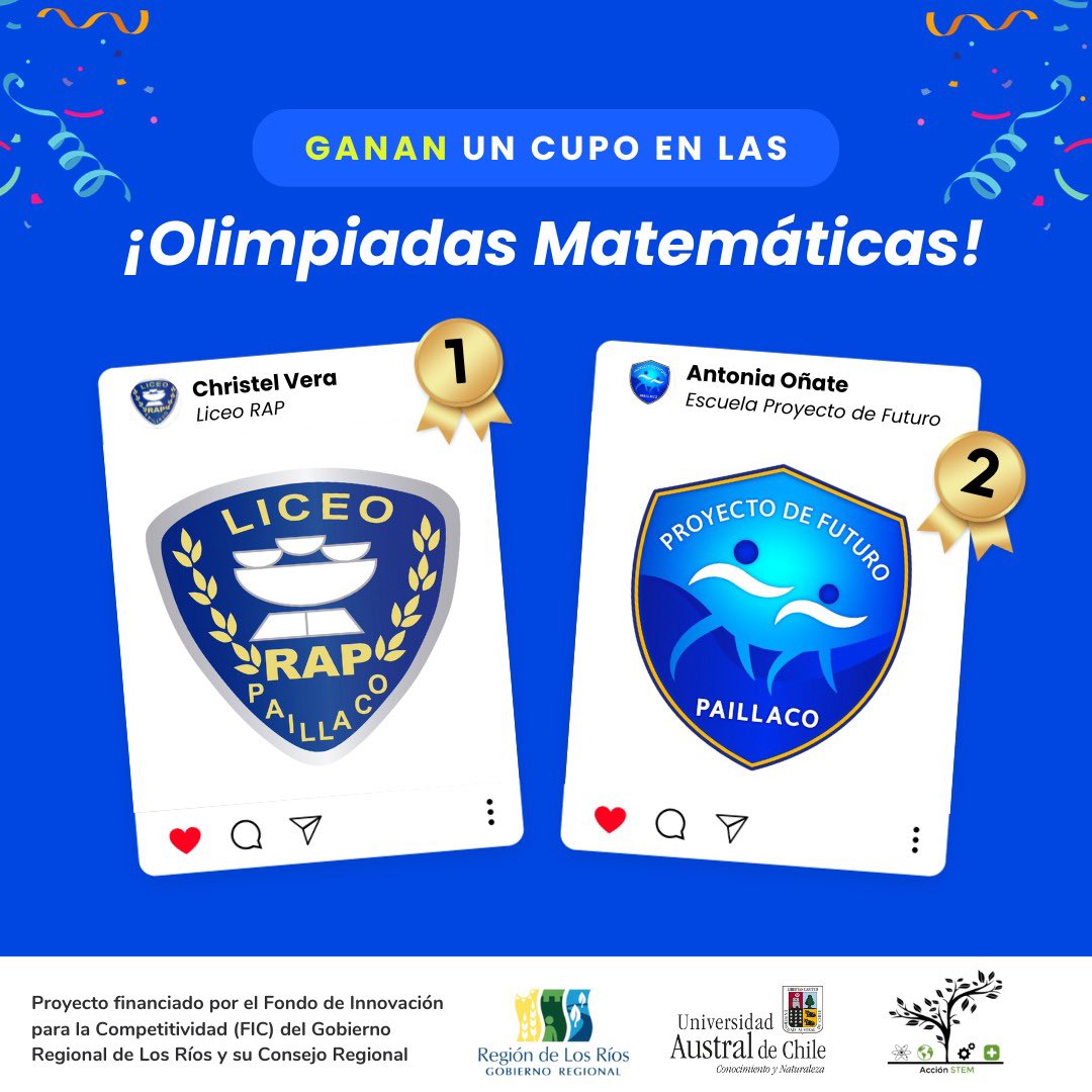Accion_stem's tweet photo. 🎉¡Felicidades Christel Vera y Antonia Oñate!🤩💙 ¡Han asegurado su pase a las Olimpiadas Matemáticas Regionales con @khanacademy!🏆🌟🔢 Un agradecimiento gigante a todos los estudiantes que participaron ¡Son verdaderos genios matemáticos!👏👏

#CampeonesKhanAcademy #matemáticas https://t.co/wdBszeEkQg