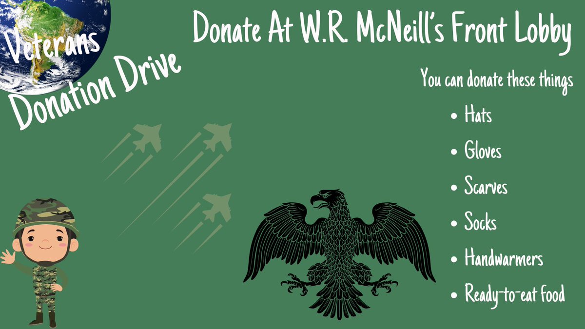 🇺🇸 Saluting Our Heroes! 🇺🇸 Our “We The People” student members created this graphic to announce our Veterans Drive. Drop off your donations to show our veterans your gratitude.  🤝 #SupportOurHeroes #VeteransDrive #WeThePeople