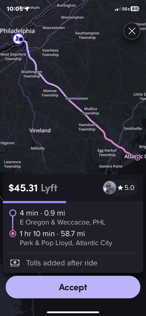ronparlay's tweet image. Another example of insulting driver pay from Philly to AC. #lyft #fucklyft