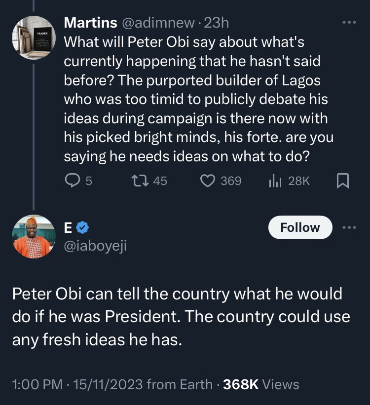 You don't mean it? The same Peter Obi that collects advice from a mad man. 😂 😂 😂