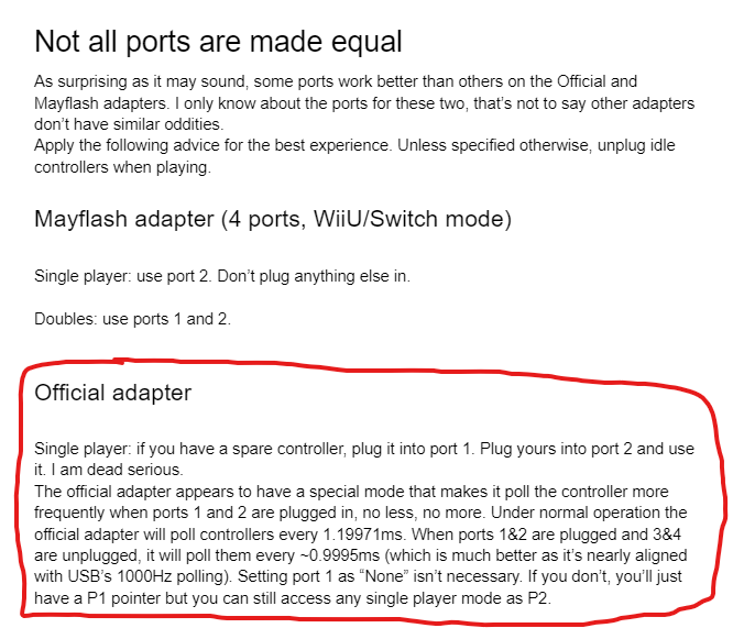 Small PSA that just blew my mind:
Doing this halved my latency and made melee feel a lot better. I disabled port 1 in dolphin settings. This is taken from the official overclocking guide.
