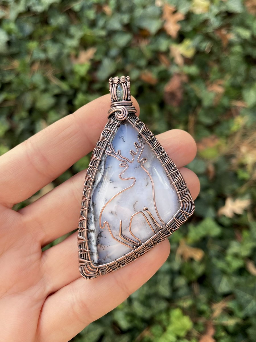 My first go at a deer pendant! 🦌❄️ Dendritic opal & mint green kyanite
