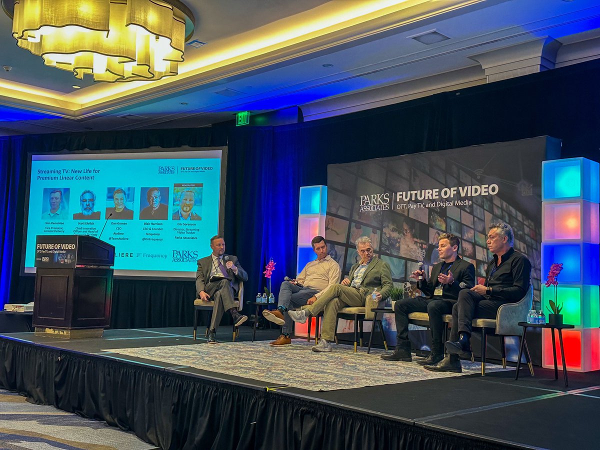 TeamAteliere's tweet photo. Last night, our CEO and Founder, @iamdgoman, spoke at @ParksAssociates' Future of Video event, discussing the future of streaming TV and the resurgence of premium linear content. 📺✨
Thanks for having us take part in the conversation!
#MediaMadeEasy #FutureVideo23 #StreamingTV https://t.co/FYNlltmj22
