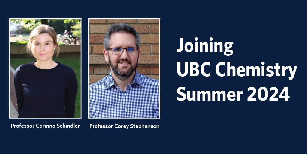 Profs. Corinna Schindler & Corey Stephenson will join UBC Chemistry, jointly appointed with @UBCbiochemistry in the summer of 2024. Both are award winning researchers, with Stephenson being appointed as a Canada Excellence Research Chair at UBC. Read more: chem.ubc.ca/corinna-schind…