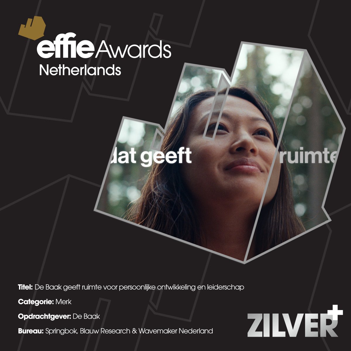 Zilver én een Maatschappelijke Plus!➕
<a href="/deBaak/">de Baak</a> geeft ruimte voor persoonlijke ontwikkeling en leiderschap
Categorie: Merk

Door: <a href="/springbokagency/">Springbok</a> (voorheen Dawn), @BlauwResearch &amp; <a href="/WavemakerNL/">Wavemaker Netherlands</a> 

#effies