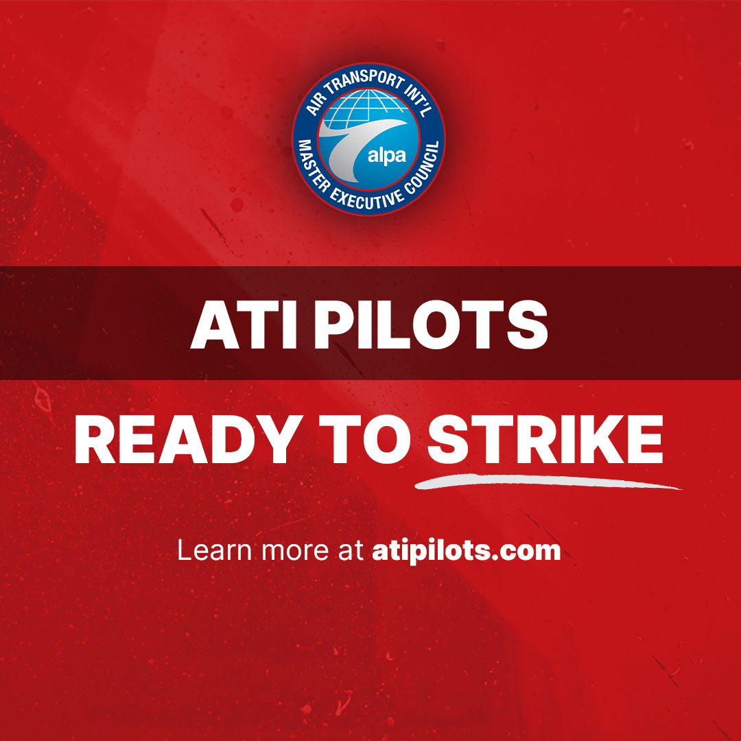 🚨The pilots of the largest Amazon Air carrier in the world are ready to strike 🚨

Three and a half years is too long – it’s time for <a href="/AirTransportInt/">Air Transport Intl</a> and <a href="/ATSGinc/">ATSG, Inc.</a> management to get serious at the bargaining table.

Learn more: atipilots.alpa.org

$ATSG #Aviation #Pilot
