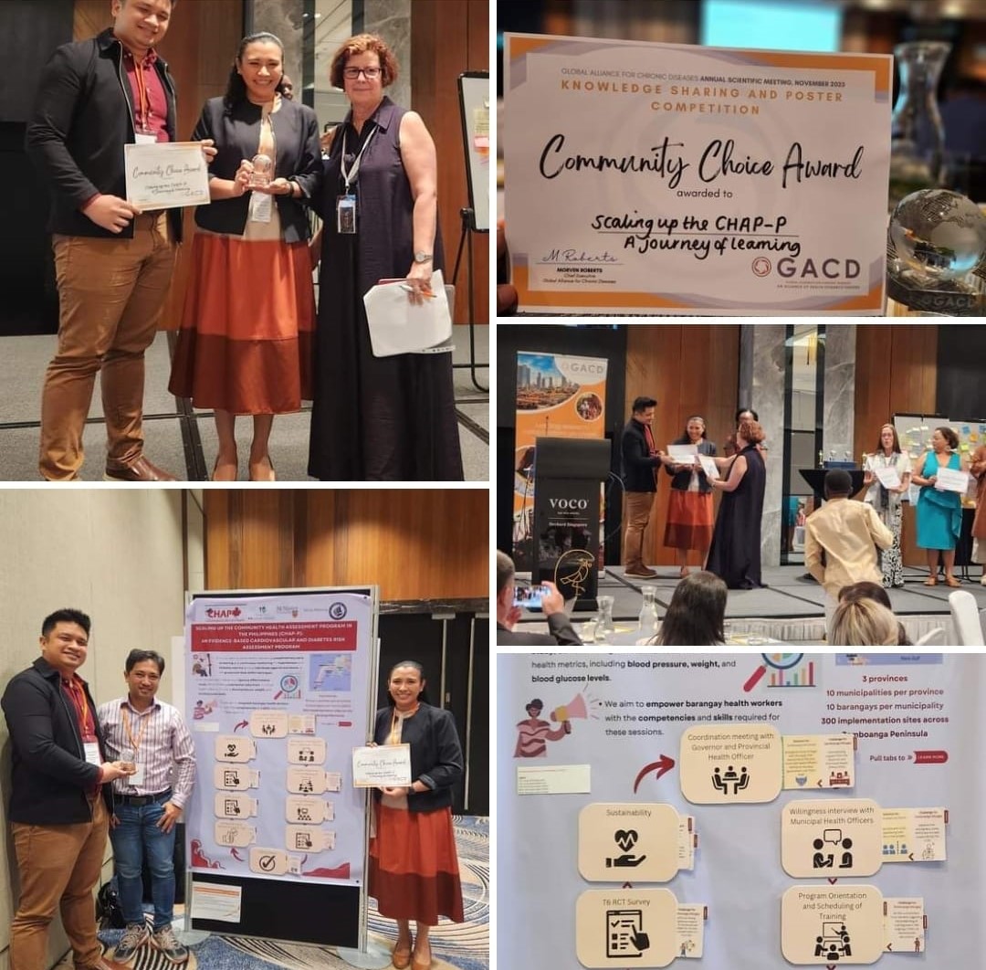 Excited to announce that our CHAP-P team with our partners from the Philippines won the Community Choice Award for Best Poster at the Global Alliance for Chronic Diseases Annual Scientific Meeting in Singapore. 🥳 @GinaAgarwall @ricangeles