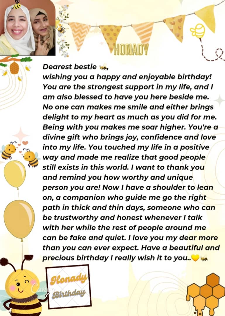 arab_sally's tweet photo. Happy birthday day to my only closer friend HONADY 🎉🐝💛

I WISH YOU A JOYFUL AND LOVELY BIRTHDAY @ArasiHanadi 

Love you more than the distance between the earth and the moon..😘 https://t.co/pnxSqTI0mq