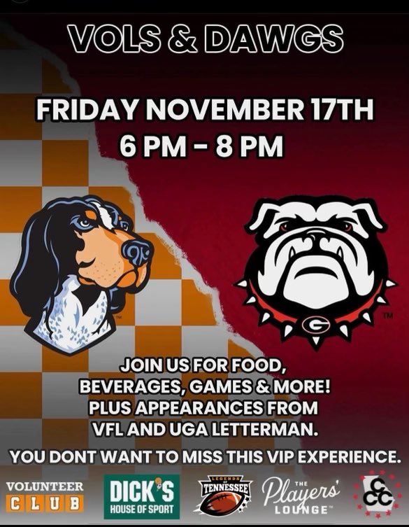📍 We will roll-in deep to this LIVE broadcast with @TPLTennessee Come hear @jabaridavis_VFL @treeceadvantage and more talk about the big game at Dick’s House of Sport #VFL > UGA letterman 🎟️ -dickssportinggoods.com/s/knoxville-sc…