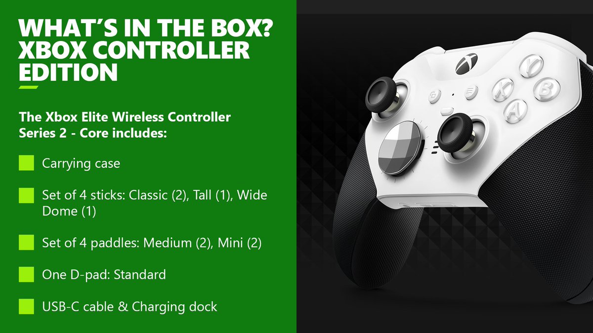 XBOXSupport's tweet photo. What’s in the box? Xbox Elite Wireless Controller Series 2 Core edition.
Learn more: https://t.co/Mr4QZNYBIH https://t.co/1BFdJwOTNs