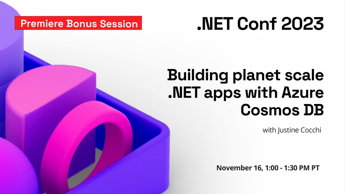 MSAzureDev's tweet image. .NET Conf 2023 Session Streaming LIVE now...

📣 Building planet scale .NET apps with #AzureCosmos DB

Watch it from our Premiere Bonus Session Playlist 📌 msft.it/6013i68it 📌
Follow the news. ➡️ #dotNETConf ⬅️