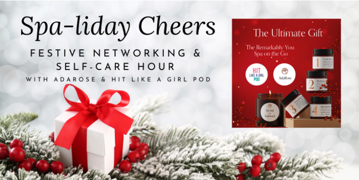 Lygeia's tweet photo. It's almost the holidays... Spa-liday Cheers! 

Now's the time to register yourself and/or a friend for a festive hour of networking &amp; #selfcare  co-hosted by @hitlikeagirlpod &amp; @MyAdaRose. 

Register by NOVEMBER 24, 2023
https://t.co/YFKENBJmCw 

See you there? https://t.co/lWliSPwYOE