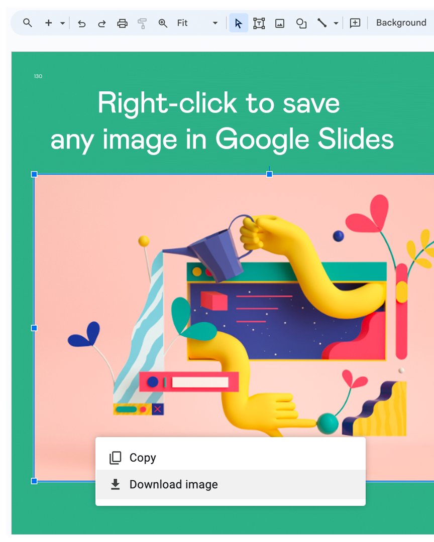 BUCK's Matt Kenefick whipped up a Chrome extension that is sure to delight creatives everywhere. 

With a simple right-click, you can download any image from a Google Slides deck — even GIFs. No hacky workarounds necessary. 

Give it a spin: chromewebstore.google.com/detail/google-…