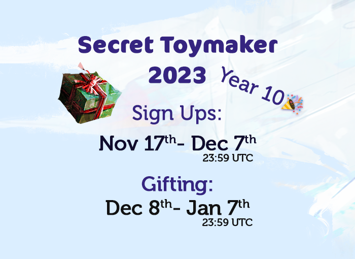 #SecretToymaker returns for year 10 🎉
The largest Secret Santa in Tyria is here to bring the Wintersday spirit to hearts of everyone 🎁✨❤️

Sign-ups are now open and close on December 8th reset. Join now at secrettoymaker.com
#SecretToymaker2023