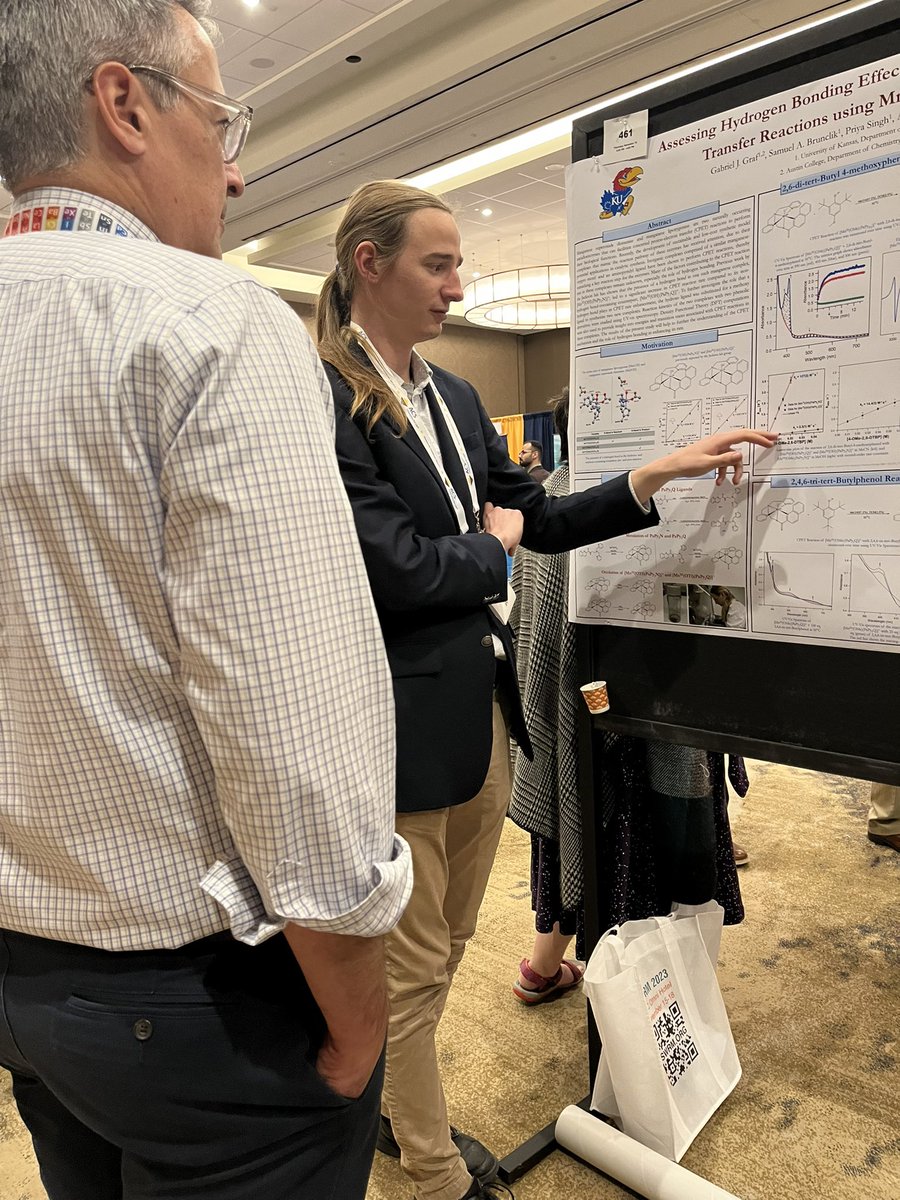 Undergraduate Gabe Graf from @AustinCollege presenting his chemistry REU work from @UnivOfKansas. Excellent job! 
#SWRM2023