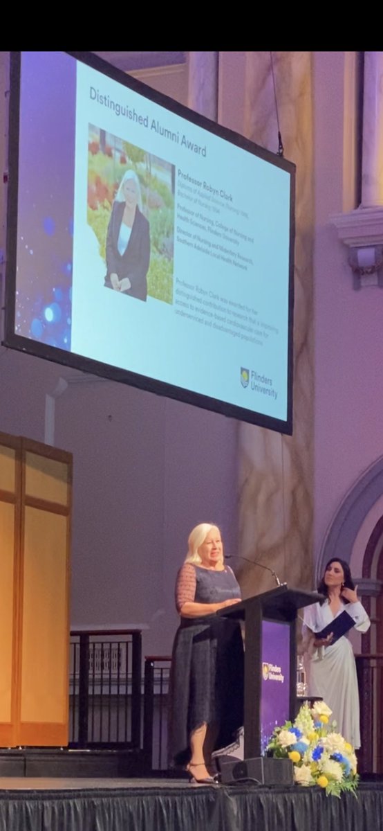 Huge congratulations to prof @clark_ra who received a @Flinders 2023 Distinguished Alumni Award for her eminent contribution to research in improving access to cardiovascular care for underserved and disadvantaged populations. #cardiovascular #nursingresearch @bel_alline
