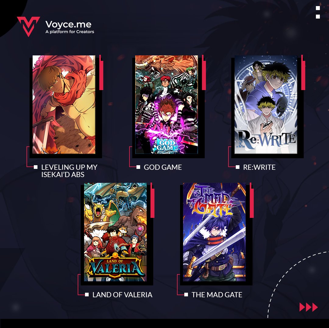 Voyce_Me's tweet photo. God Game's Reiyan, Leveling Up My Isekai'd Abs' Sunwoo, Re:Write's Shuyuka, Land of Valeria's Favian, and The Mad Gate's Eon. 😉

Tons of MCs you should be on the look out for! Find them by creating a FREE account over on VoyceMe: https://t.co/gH8kT2CXNy

#manhwa #manga #webtoon https://t.co/XeeOS0bKEb