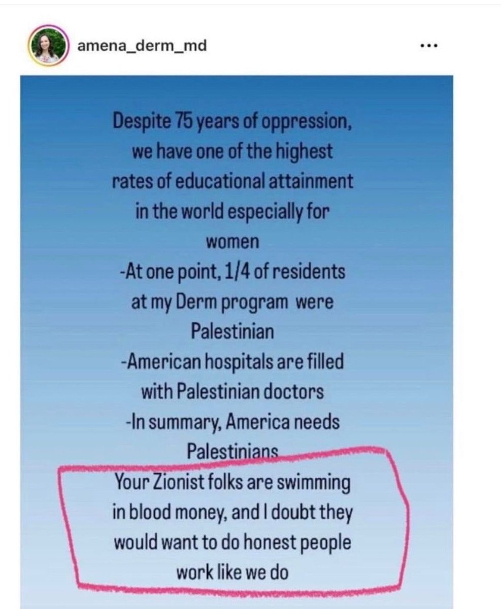 StopAntisemites's tweet photo. Amena Alkeswani is a 4th year Dermatology resident at the University of Tennessee Health Science in Memphis (@UTHSCMedicine, @uthsc).

Attached are concerning social media posts made by Alkeswani in hiding “your Zionist folks are swimming in blood money” and blaming Israel for Hamas’ actions.