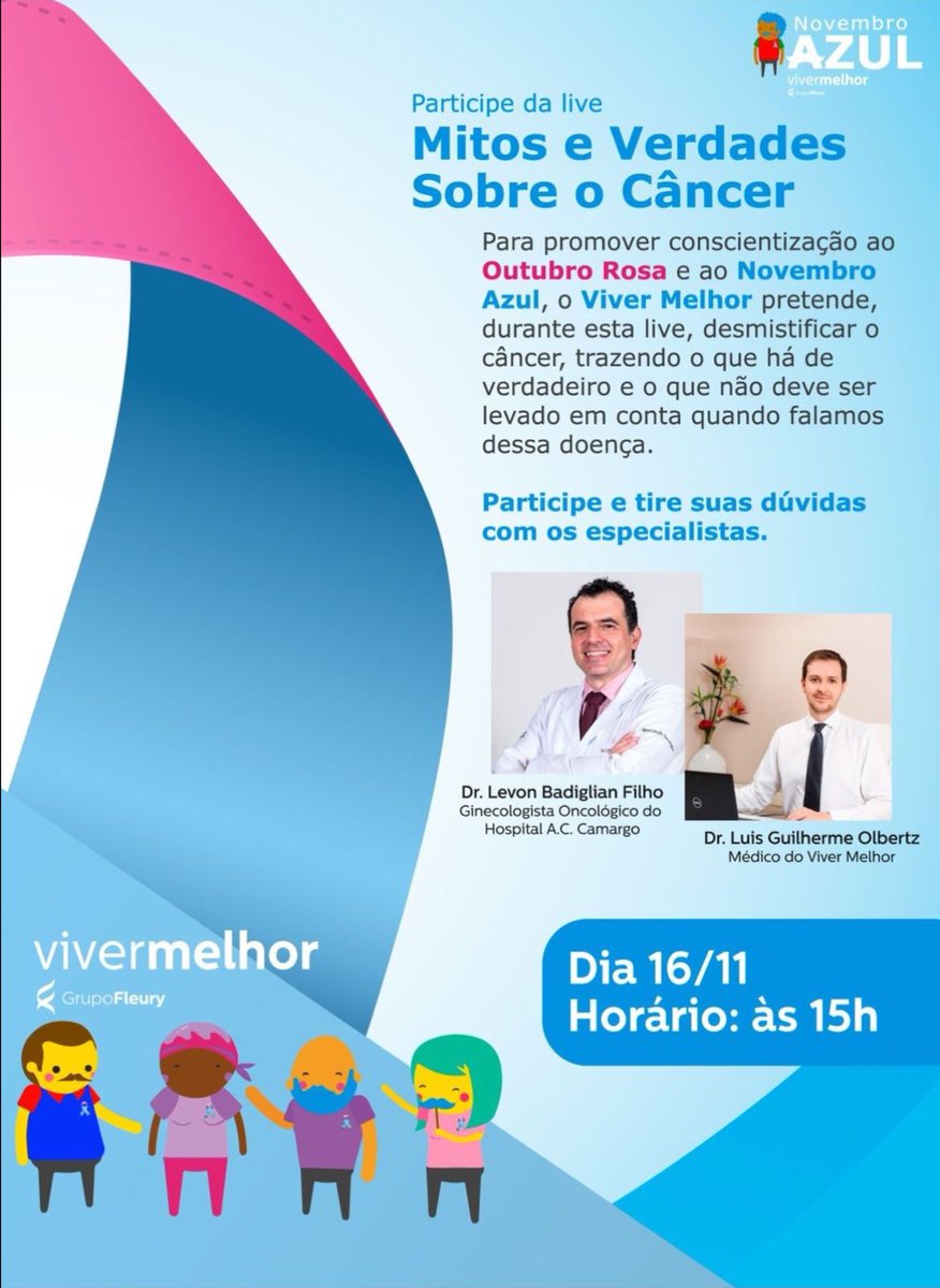 Hoje participei, novamente , da live sobre Mitos e Verdades Sobre o Câncer, promovido pelo grupo Fleury. A live foi muito boa! Ótimas perguntas e fui recebido com carinho, como sempre.