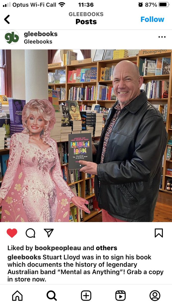 Great that <a href="/Gleebooks/">gleebooks</a> set up a signing session for Dolly and I. <a href="/mentalsofficial/">Mental As Anything</a> loved both kinds of music, with a Hank Williams cover in the set from the earliest days. #ARIA hall of fame inductees in 2009 made a fascinating subject.