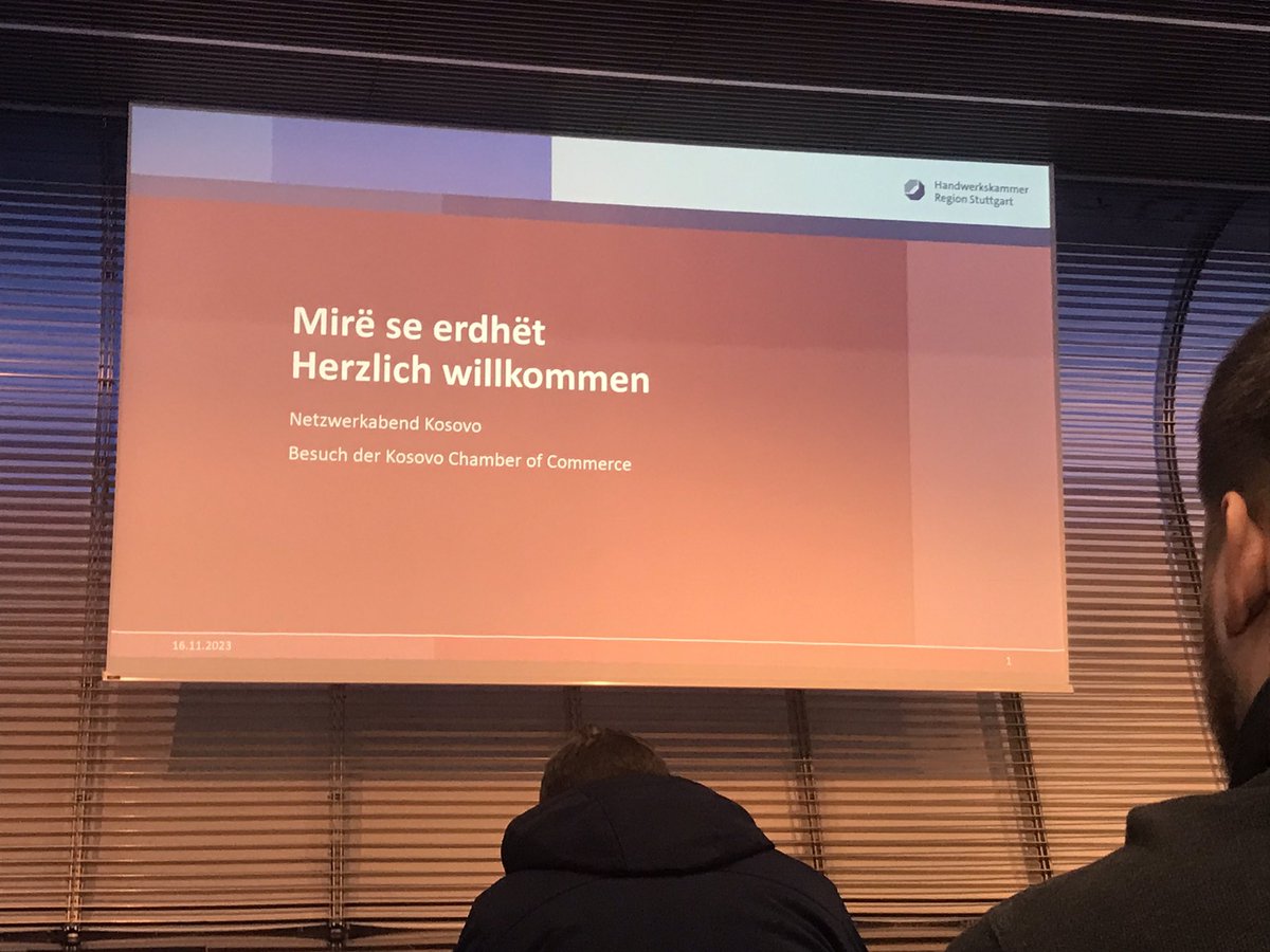 MaleckiSteffen's tweet photo. SOVO Kooperationsabend der Handwerkskammer Stuttgart 

Heute zu Gast in der #Handwerkskammer  Region #Stuttgart zur Projektvorstellung zur Vernetzung mit dem #Kosovo

Eröffnet vom Präsident der Kosovarischen Wirtschaftkammer Herr Lulzim Rafuna startete der Abend. https://t.co/x8IkIXUfKo