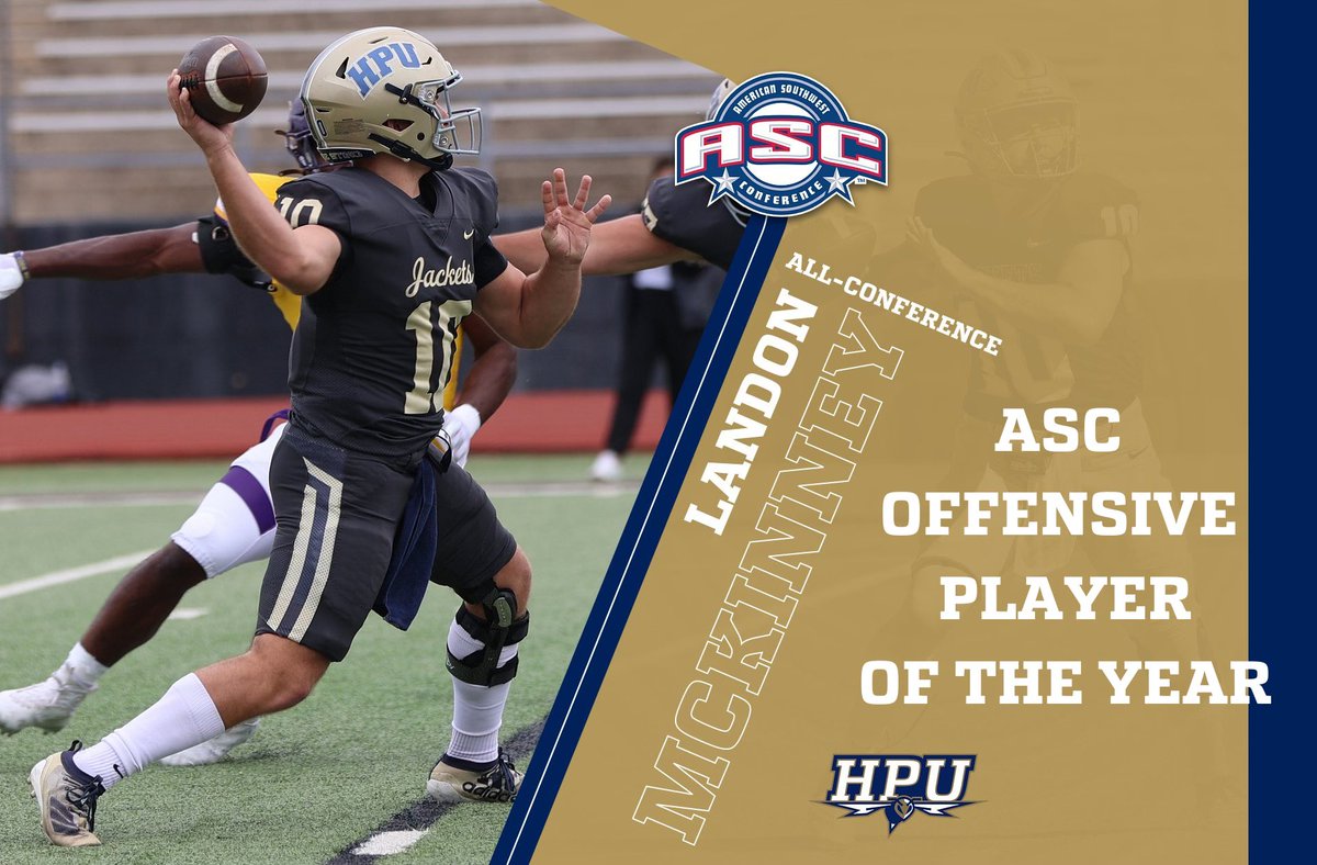 hputxfootball's tweet photo. Congrats to Landon McKinney! 

ASC Offensive Player of the Year!
1st Team All Conference QB!

#YoJackets #TTNS #FIGHTlikaFREAK https://t.co/nIJexMrRBi